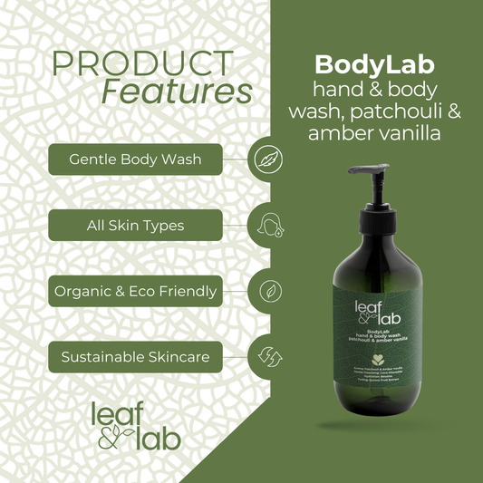 BodyLab Hand & Body Wash, Patchouli & Amber Vanilla 490ml