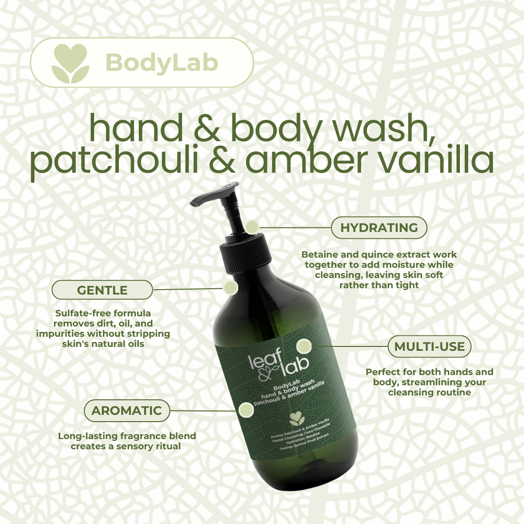 BodyLab Hand & Body Wash, Patchouli & Amber Vanilla 490ml