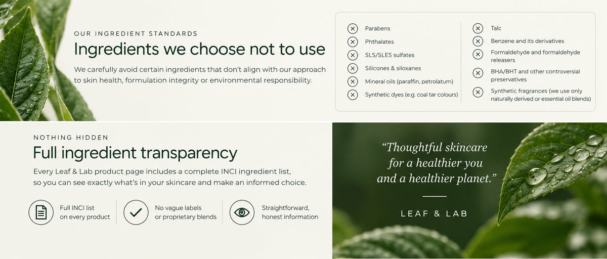 Leaf & Lab ingredient standards and full ingredient transparency