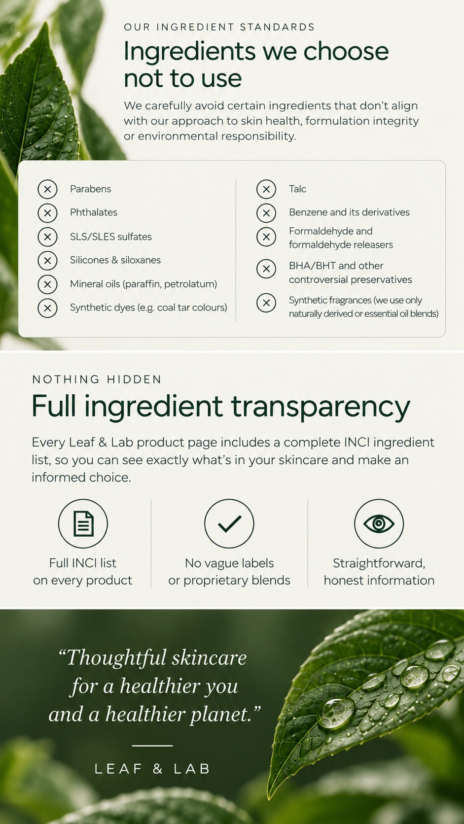 Leaf & Lab ingredient standards and full ingredient transparency